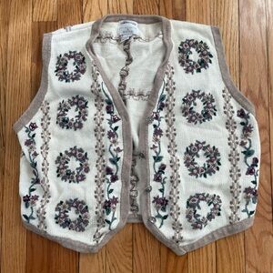 Vintage Hand Embroidered Floral Knit Vest